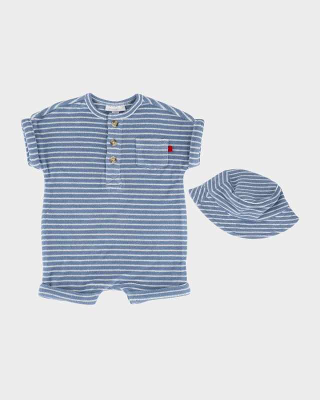 Boy's Striped Romper W/ Hat Set, Size 3